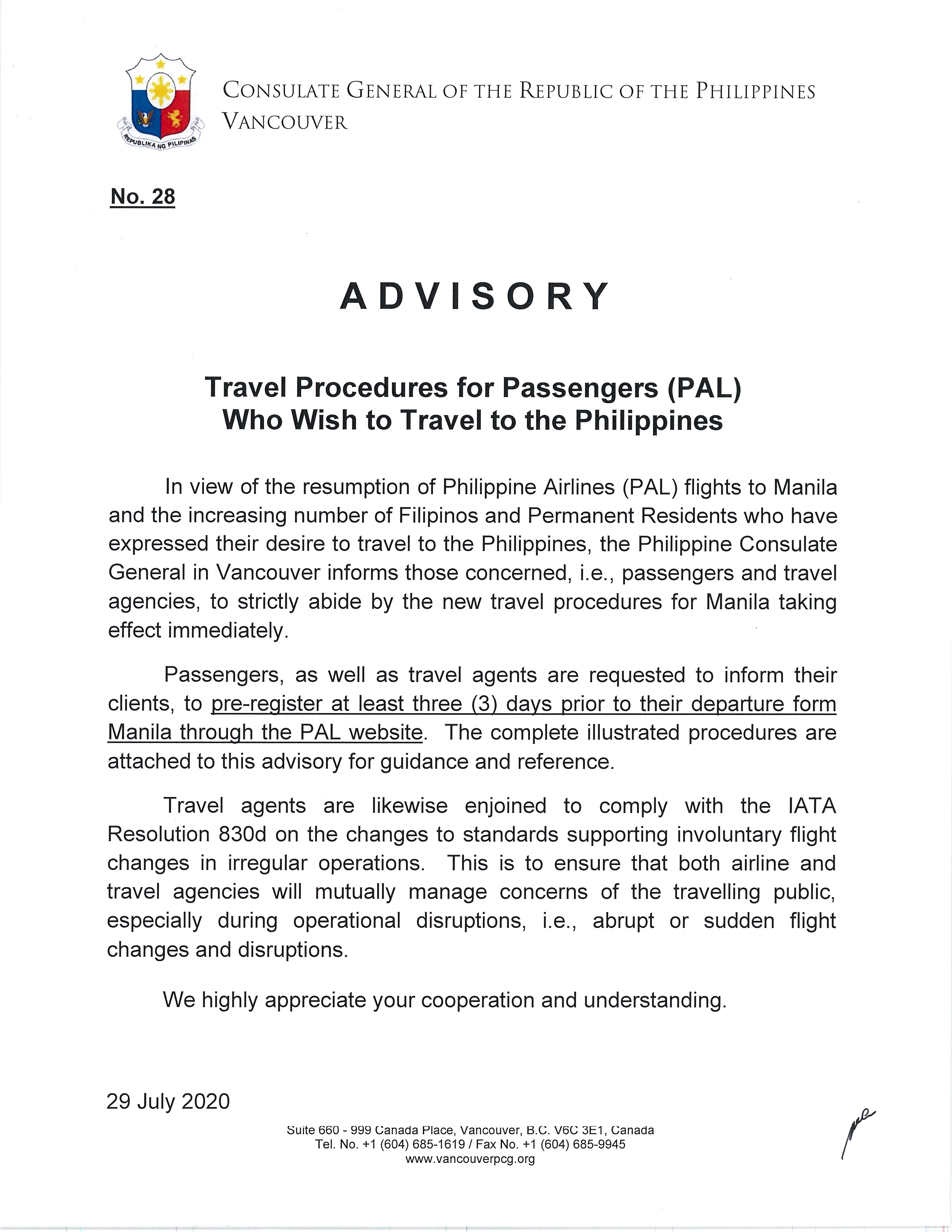 travel advisory philippines canada