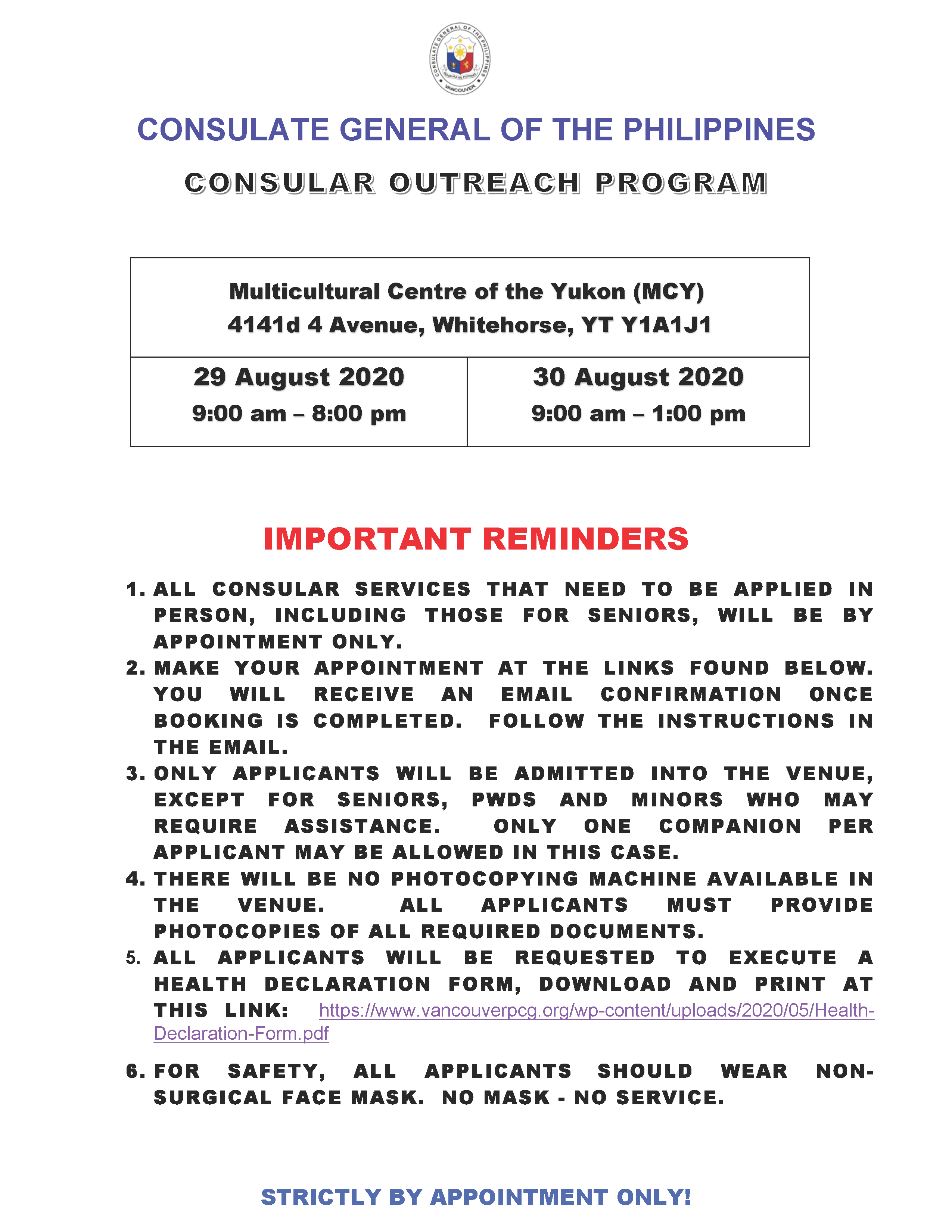 Philippine Consular Outreach Schedule 2022 Whitehorse - Consular Outreach Program - Vancouver Philippines Consulate  General