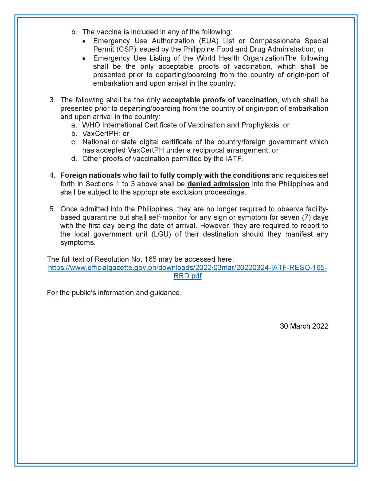 ADVISORY NO. 192022 Philippine Entry Regulations Effective 01 April